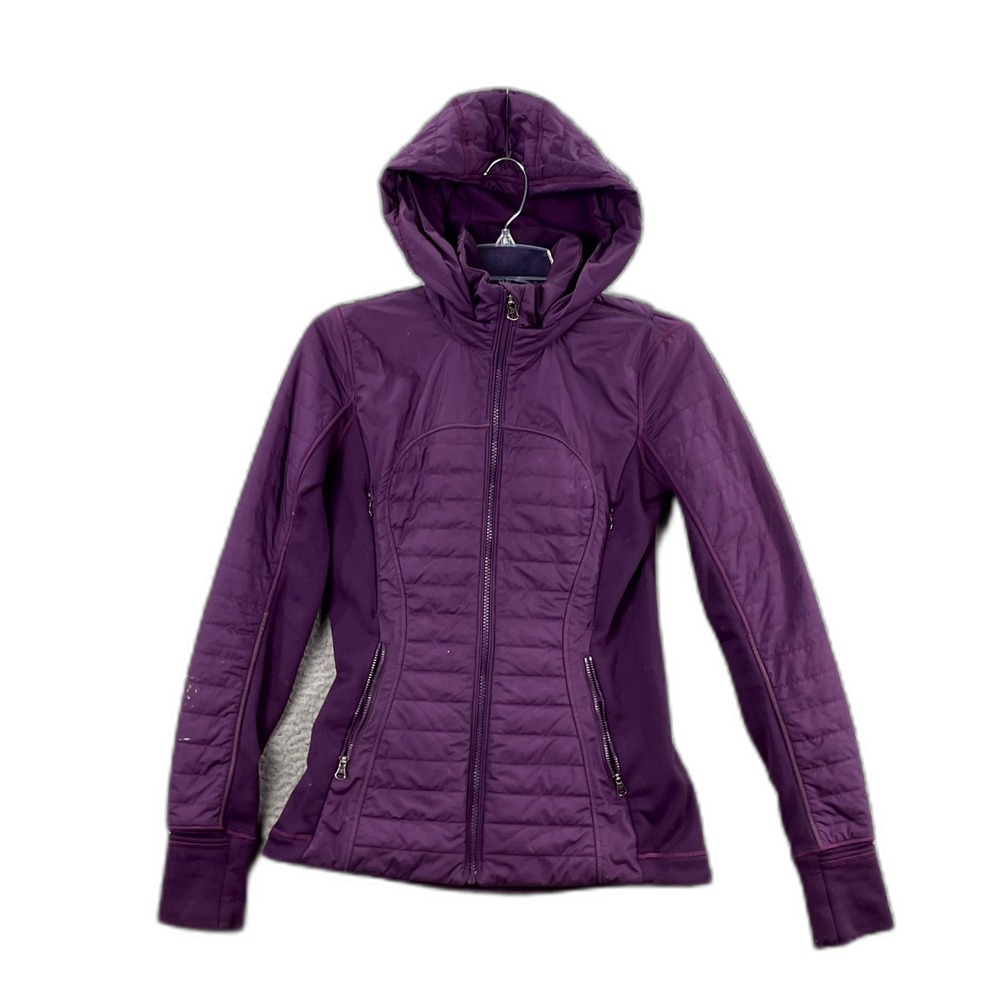 Lululemon First Mile Jacket Womens Purple XS Removable Hood Quilted Panels